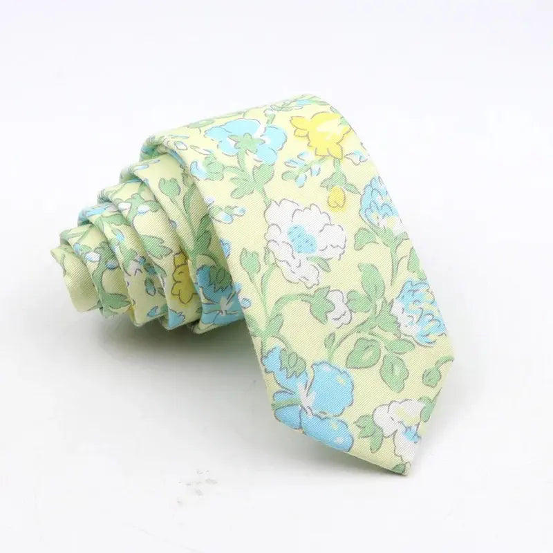 Men's Skinny Floral Cotton Necktie - Classic Print Adult Male Clothing Accessory for Weddings, Casual Suit Outfits