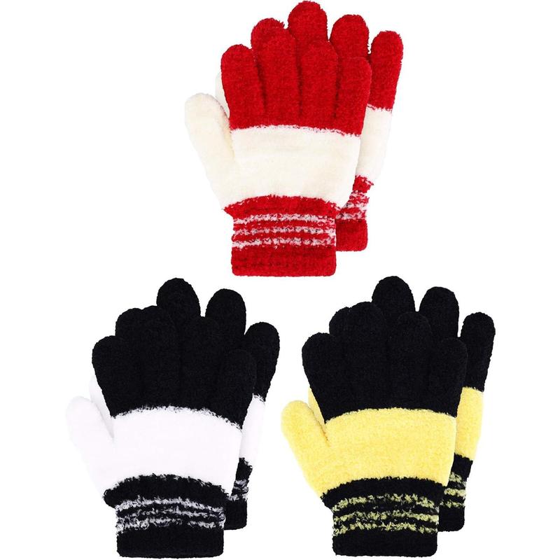 P-GCS019 3 Pairs Kids Winter Knit Gloves Stretchy Full Finger Fluffy Mittens for Toddler Boys Girls 1-11 Years