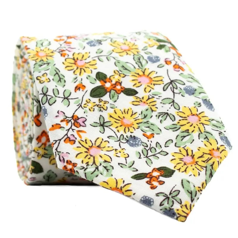 Daisy Floral necktie made from 100% cotton, modern style, perfect for weddings