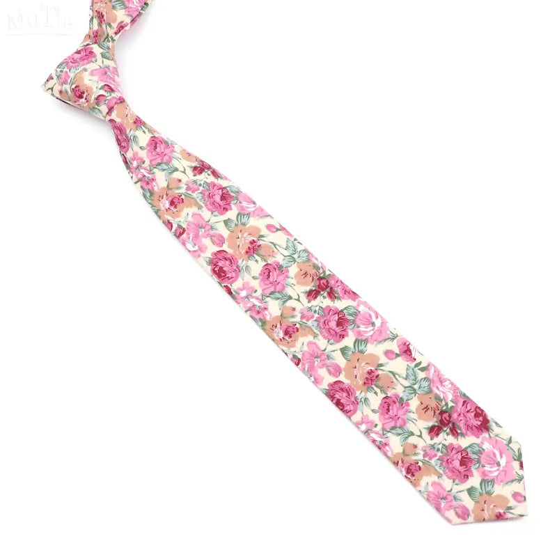 Men's Skinny Floral Cotton Necktie - Classic Print Adult Male Clothing Accessory for Weddings, Casual Suit Outfits