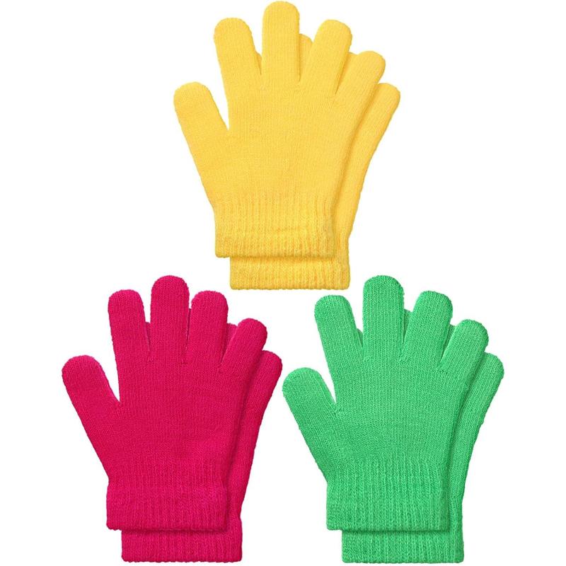 P-GCS019 3 Pairs Kids Winter Knit Gloves Stretchy Full Finger Fluffy Mittens for Toddler Boys Girls 1-11 Years