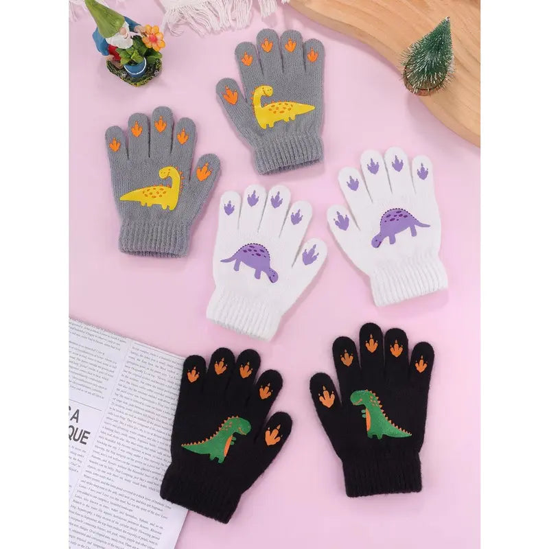X-GLV02 6 Pairs Kids Warm Magic Gloves Winter Stretchy Knit Gloves for Boys Girls