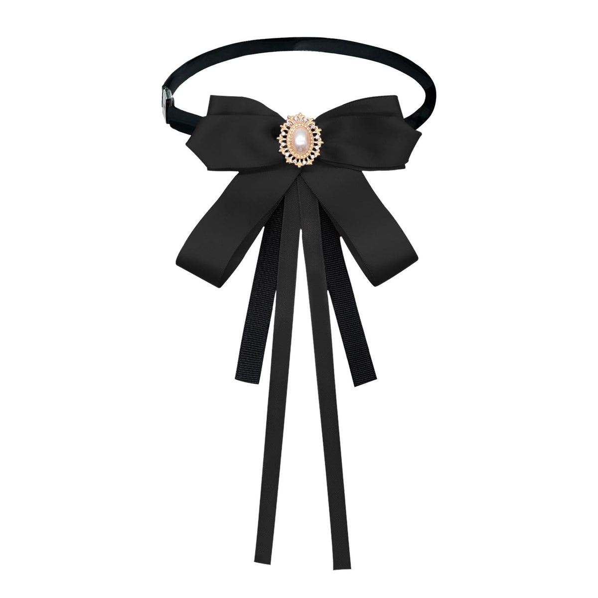 Mantieqingway Bow Ties for Women, Ribbon Uniform Pre-Tied Adjustable Bowknot Womens Bowtie for Party School Pearl Accessories