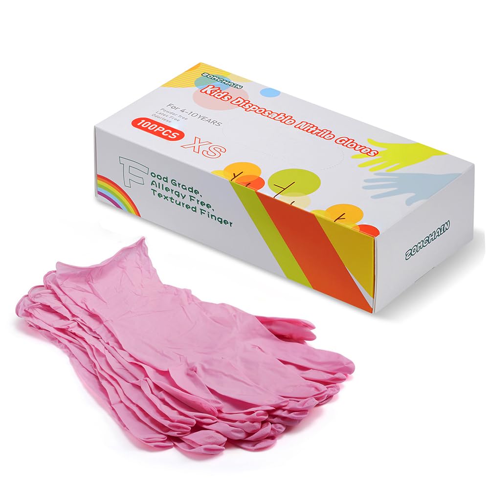 Kids Gloves Disposable, Nitrile Glove for Children, Latex Free Gloves, Powder Free- for Crafting, Painting, Cleaning- 100 PCS