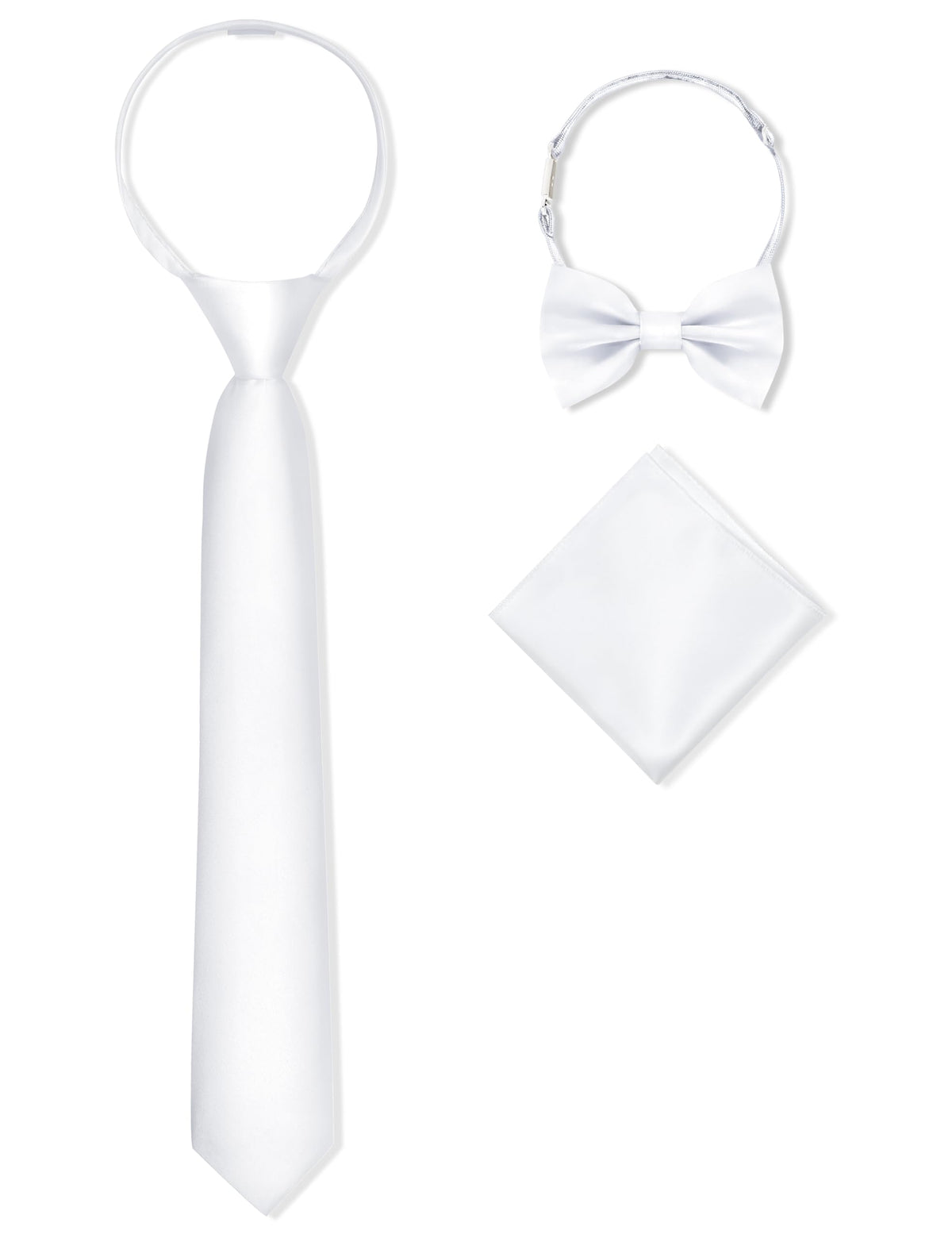 Boys Pre-tied Zipper Tie Elastic Strap Bowtie and Pocket Square 3-piece For Age 1-16 Years With Gift Box