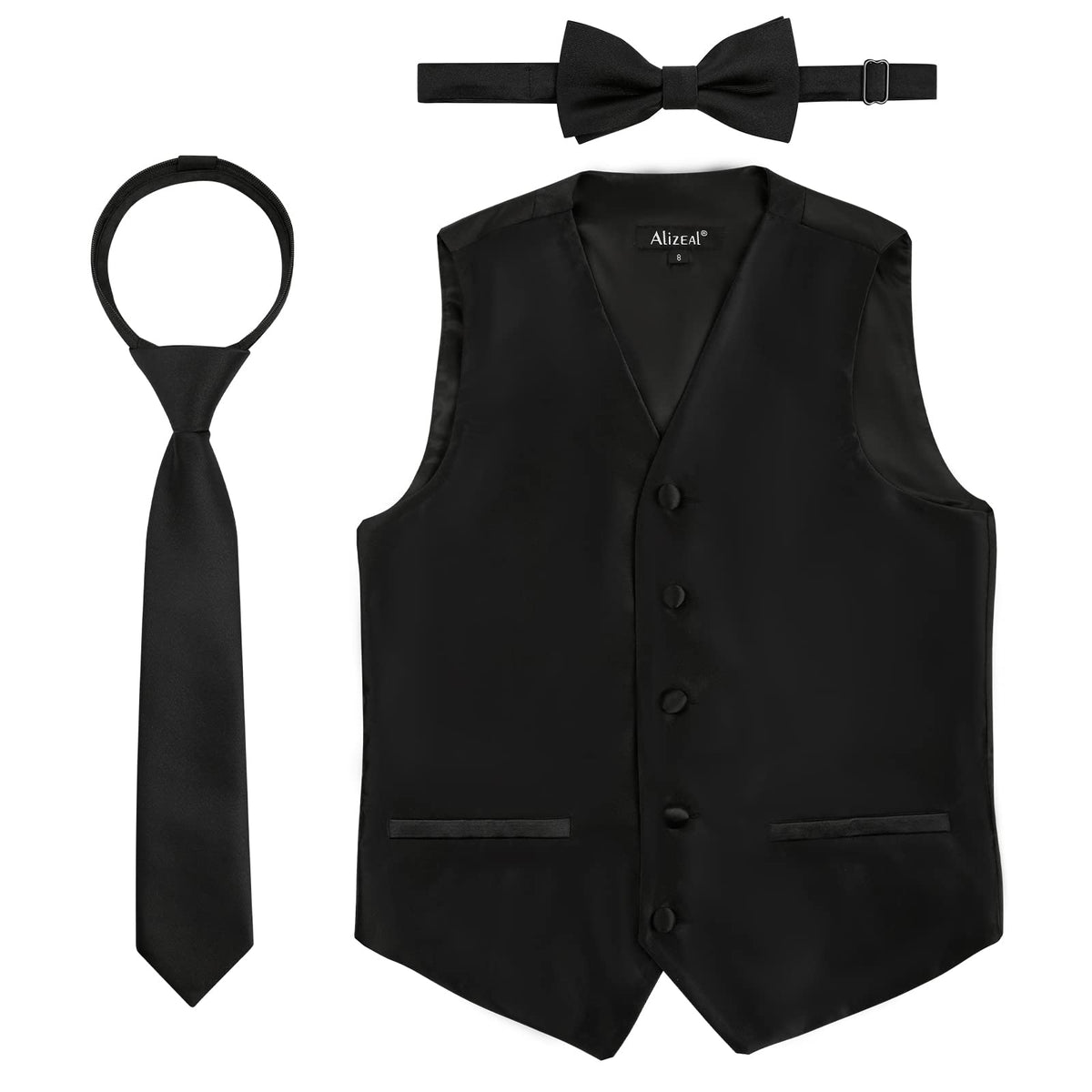 Alizeal Boys 3pcs Solid Bow Tie Necktie Suit Vest Set