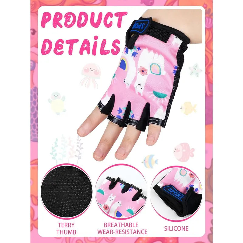 F-HBL14 3 Pairs Kids Bike Gloves Kids Half Finger Fingerless Workout Gloves Non-Slip Gel for Bike Motorcycle
