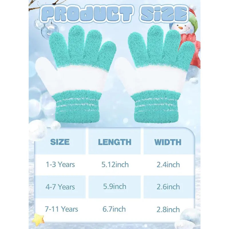 P-GCS019 3 Pairs Kids Winter Knit Gloves Stretchy Full Finger Fluffy Mittens for Toddler Boys Girls 1-11 Years