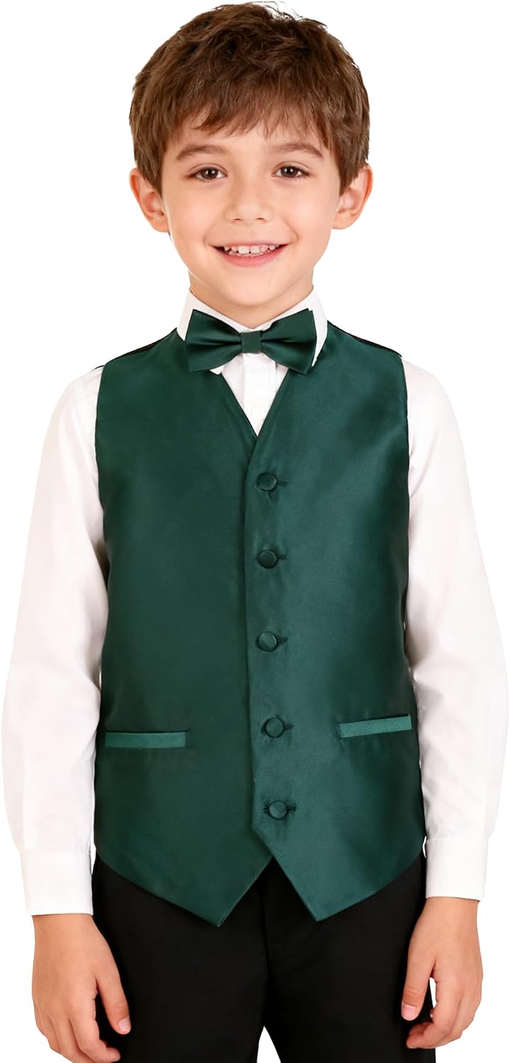 Alizeal Boys 3pcs Solid Bow Tie Necktie Suit Vest Set