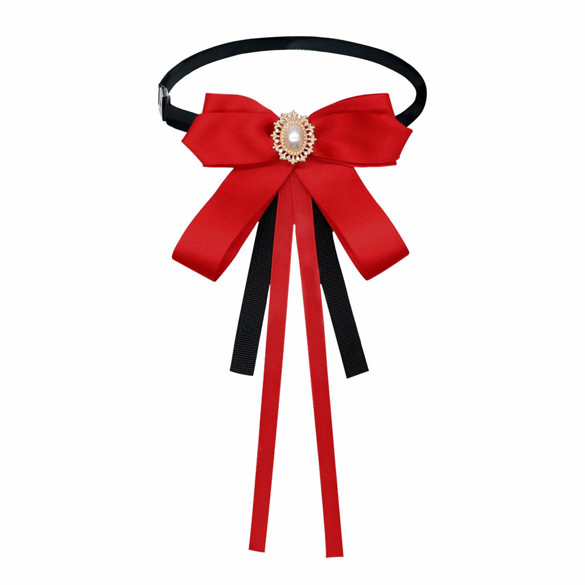 Mantieqingway Bow Ties for Women, Ribbon Uniform Pre-Tied Adjustable Bowknot Womens Bowtie for Party School Pearl Accessories