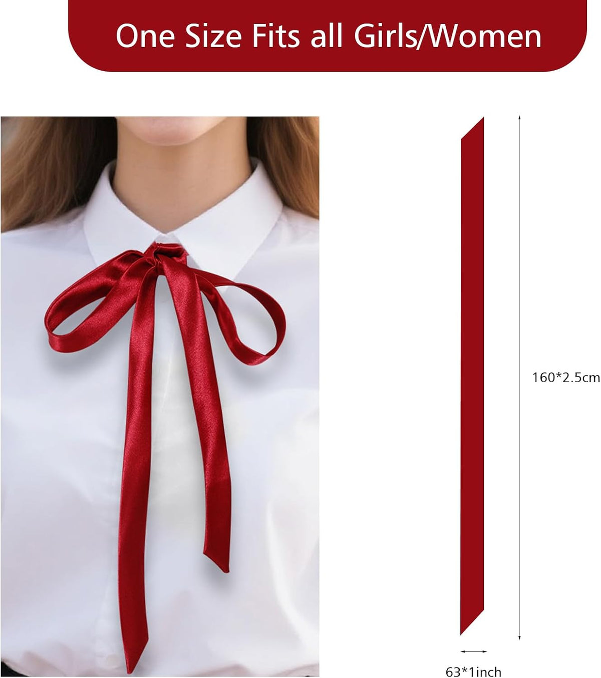 Jmkcoz Bow Tie for Women Girls Satin Ribbon Self-tie Bowtie Necktie