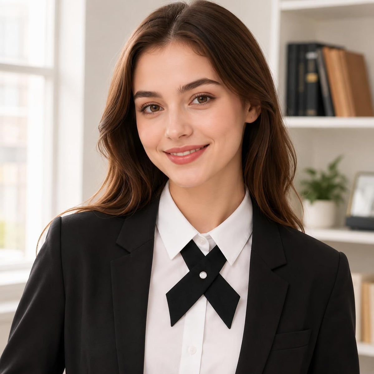 Eohak Women Bow Tie School Uniform Adjustable Solid Color Pre Tied Bowtie