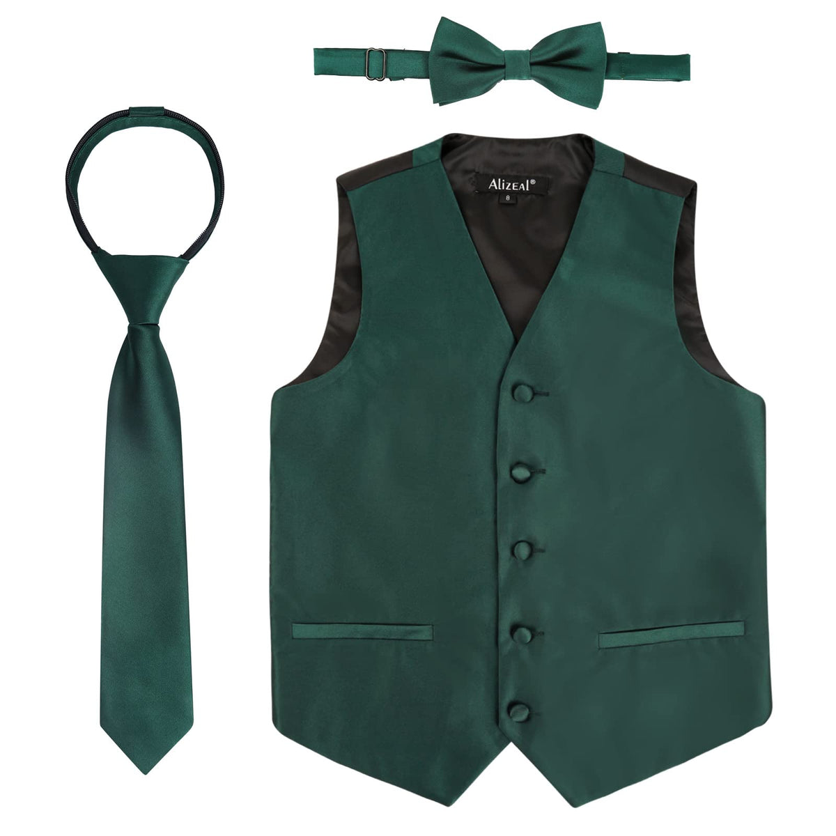 Alizeal Boys 3pcs Solid Bow Tie Necktie Suit Vest Set