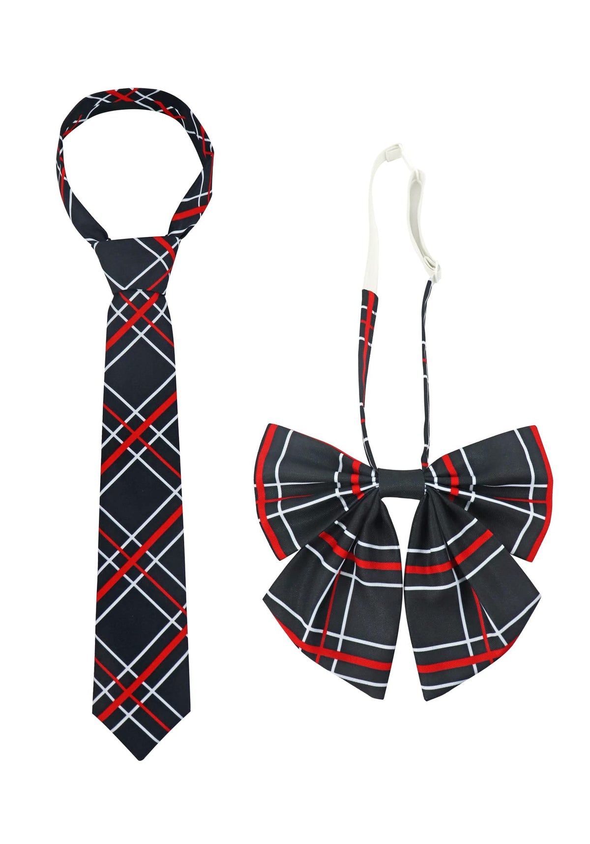 PROCOS 2 Pcs Necktie Bow Tie Unisex Uniform Adjustable Plaid Tartan Bow Tie Necktie Set Cosplay Costume