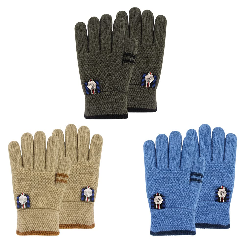 Kids Winter Gloves for Boys Girls, 3 Pairs Children Warm Wool Lined Gloves Toddler Thermal Knitted Mittens