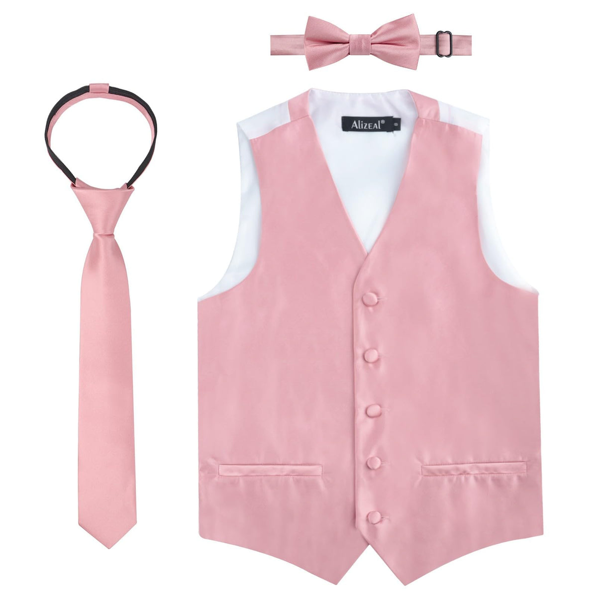 Alizeal Boys 3pcs Solid Bow Tie Necktie Suit Vest Set
