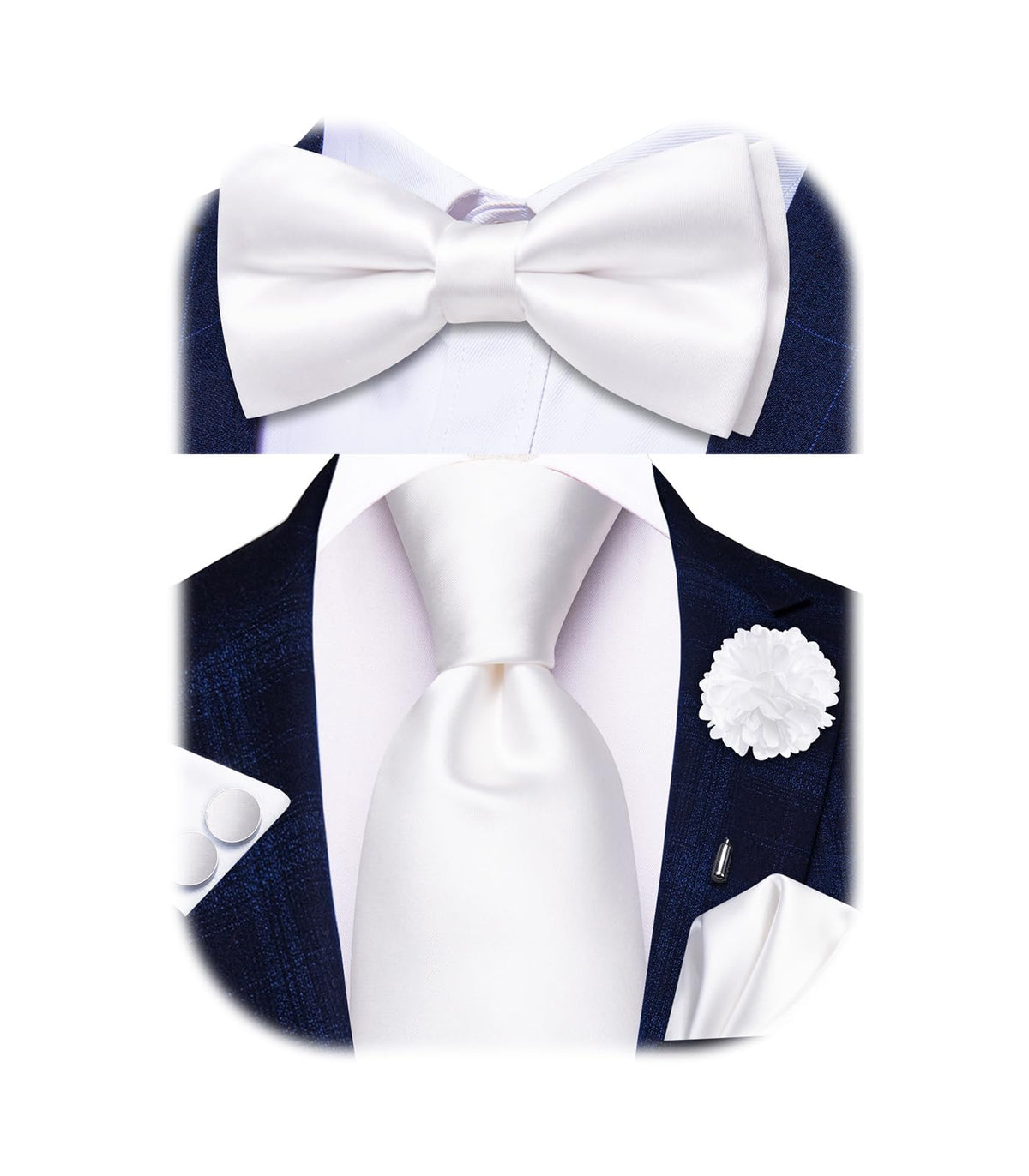 5Pcs Mens Solid Tie Satin Bowtie Lapel Pin Handkerchief Cufflink