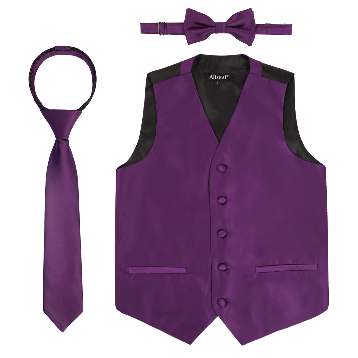 Alizeal Boys 3pcs Solid Bow Tie Necktie Suit Vest Set