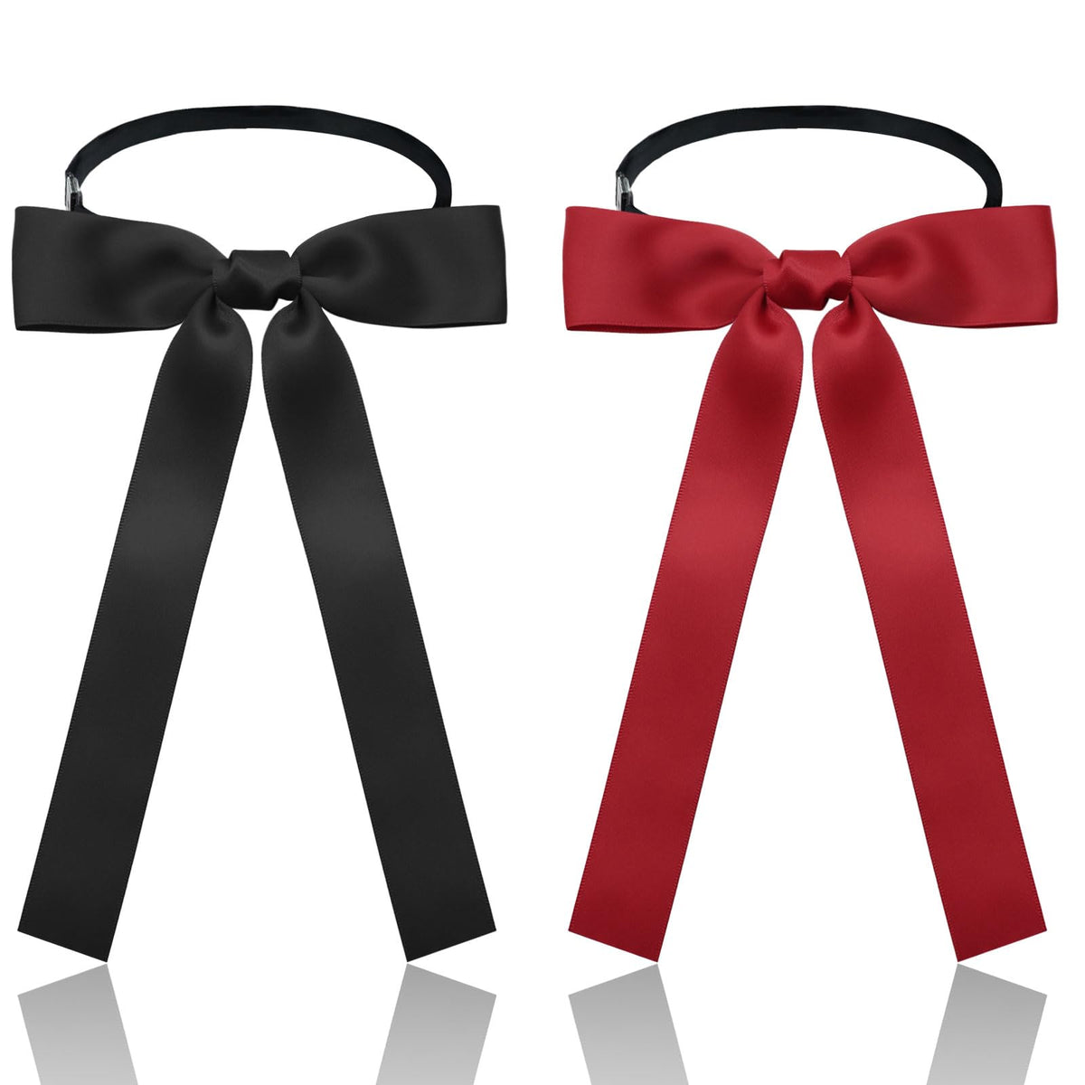 Luckyvestir Western Bow Ties for Men Women, Black/Red Colonel Satin Ribbon String Bow Tie for Costume Uniform