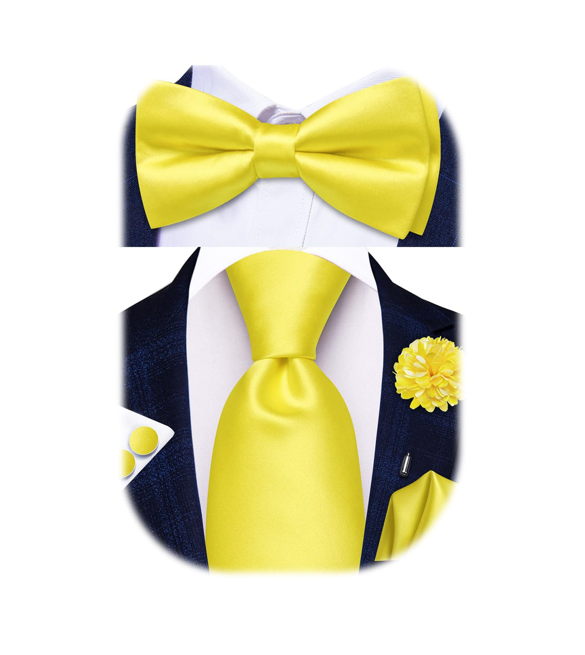 5Pcs Mens Solid Tie Satin Bowtie Lapel Pin Handkerchief Cufflink