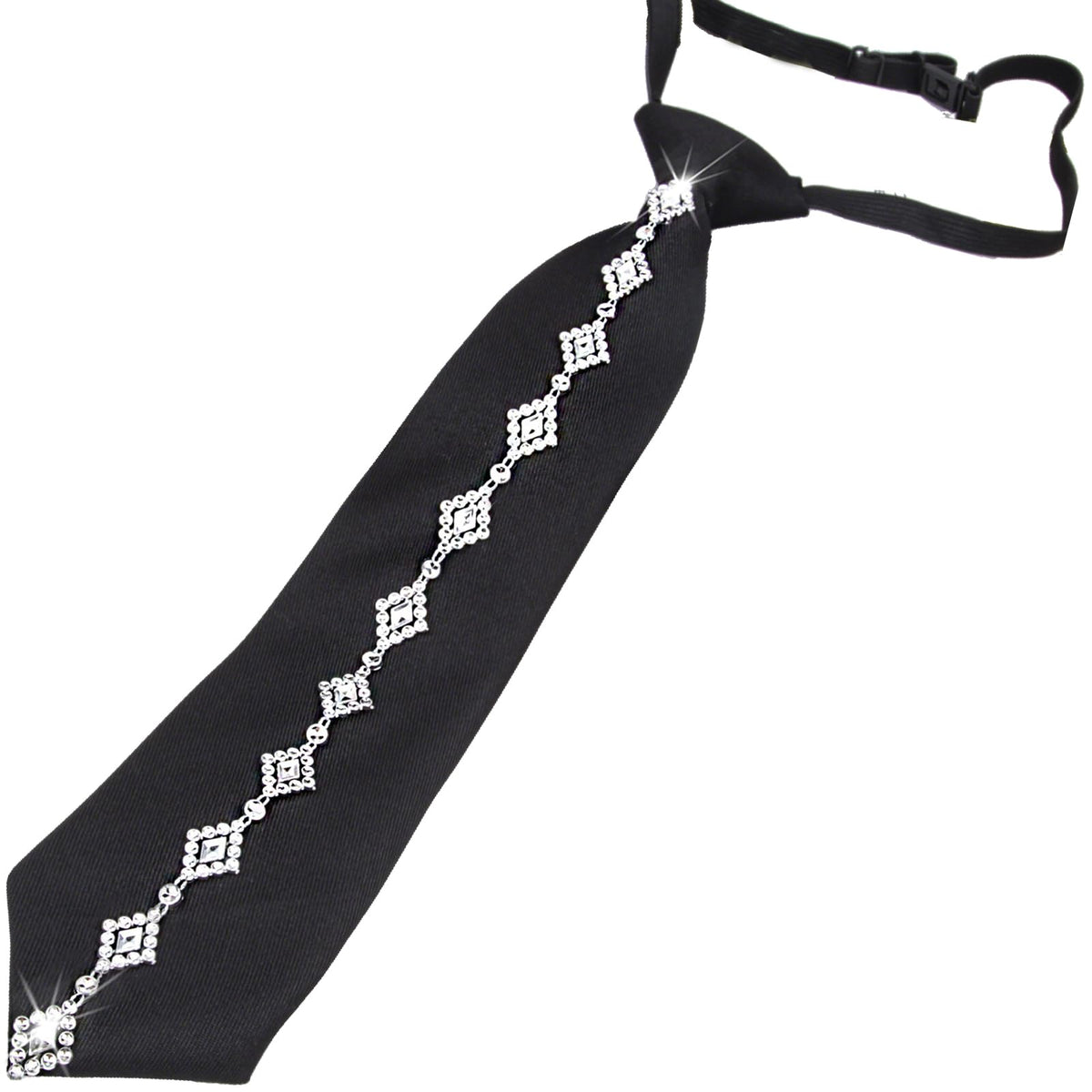 Women Faux Pearl Bow Tie, Black Silk Necktie, Adjustable Pre-tied Neck Tie with Rhinestones, Formal Wear for Women