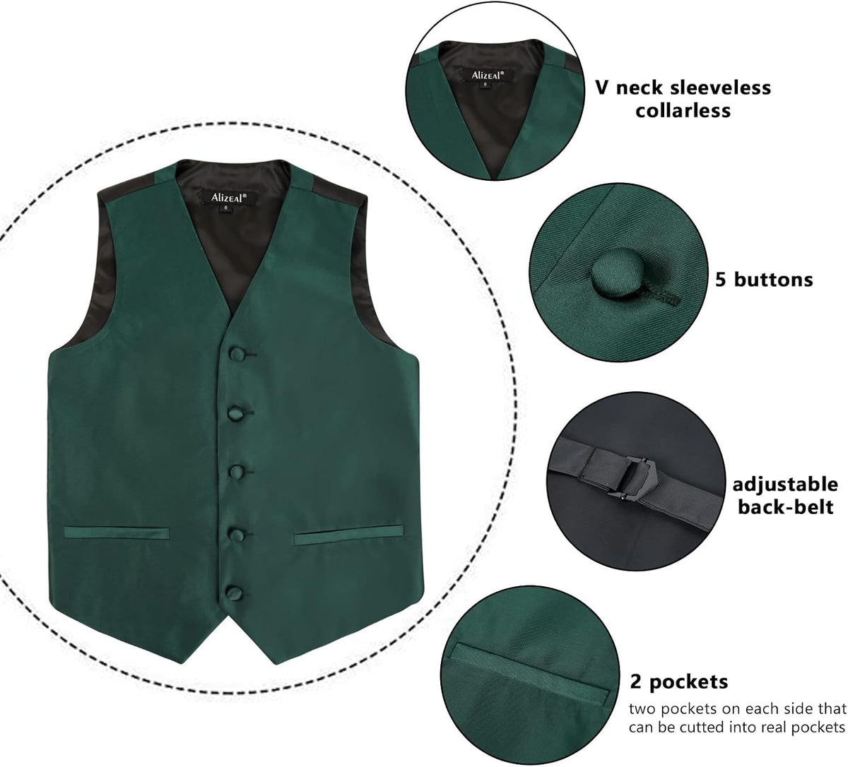 Alizeal Boys 3pcs Solid Bow Tie Necktie Suit Vest Set