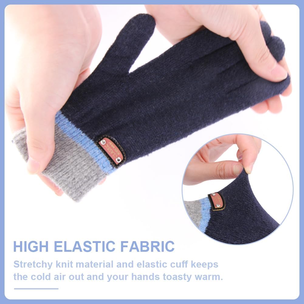 6 Pairs of Kids Gloves Boys Winter Gloves Stretchy Full Fingers Knitted Gloves Wool Fleece Lined Mittens