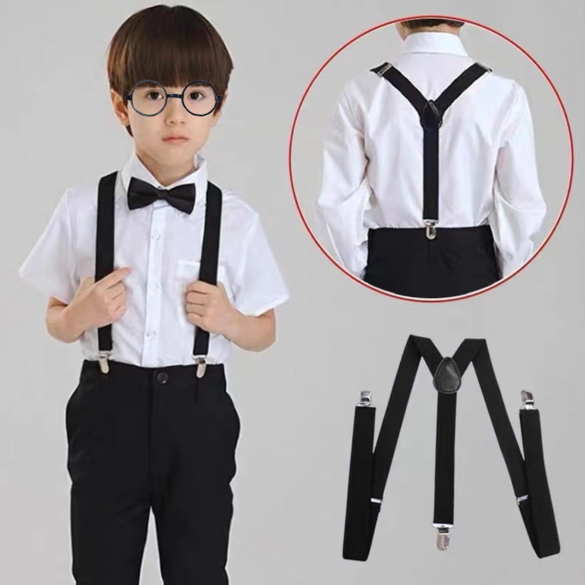 Child Kids Suspenders Bowtie Set with Glasses,for Boys and Girls