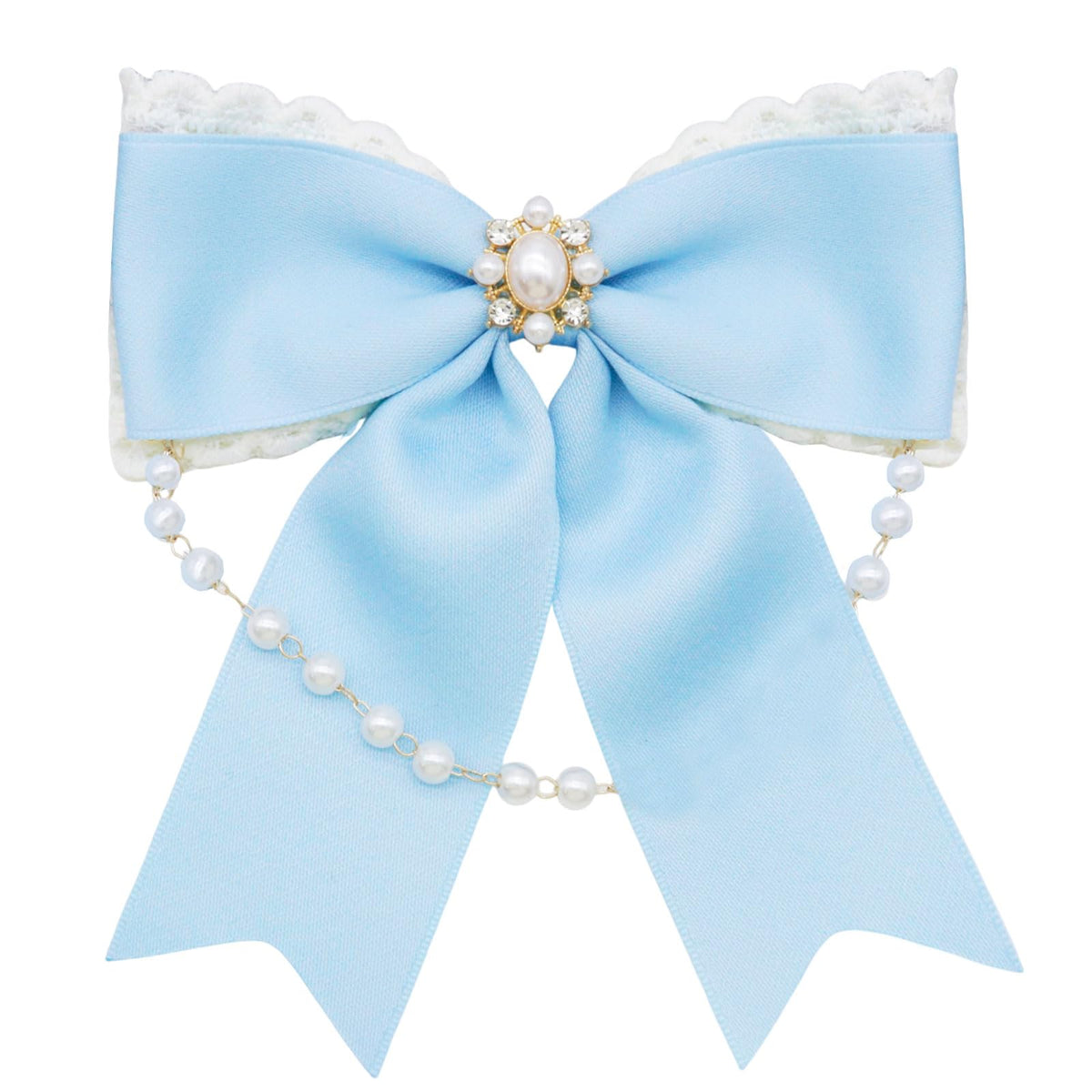 LJBFNN Black Bow Tie for Girls Women, School Girl Ties with Pearls Adjustable Pre-tied Kids Bowtie for Uniform Blouse Costume