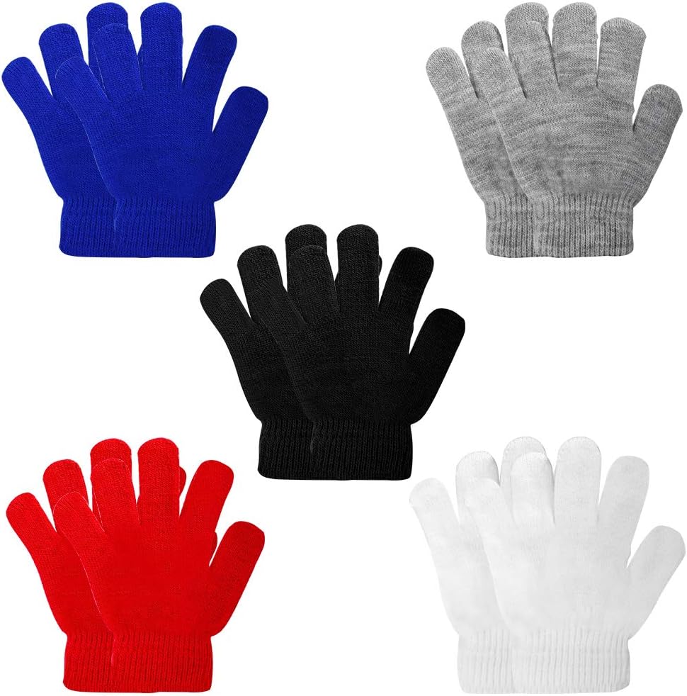 ONESING 3-24 Pairs Winter Knit Gloves for Kids - White Finger Gloves for Boys and Girls