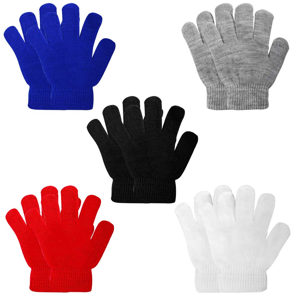 ONESING 3-24 Pairs Winter Knit Gloves for Kids - White Finger Gloves for Boys and Girls