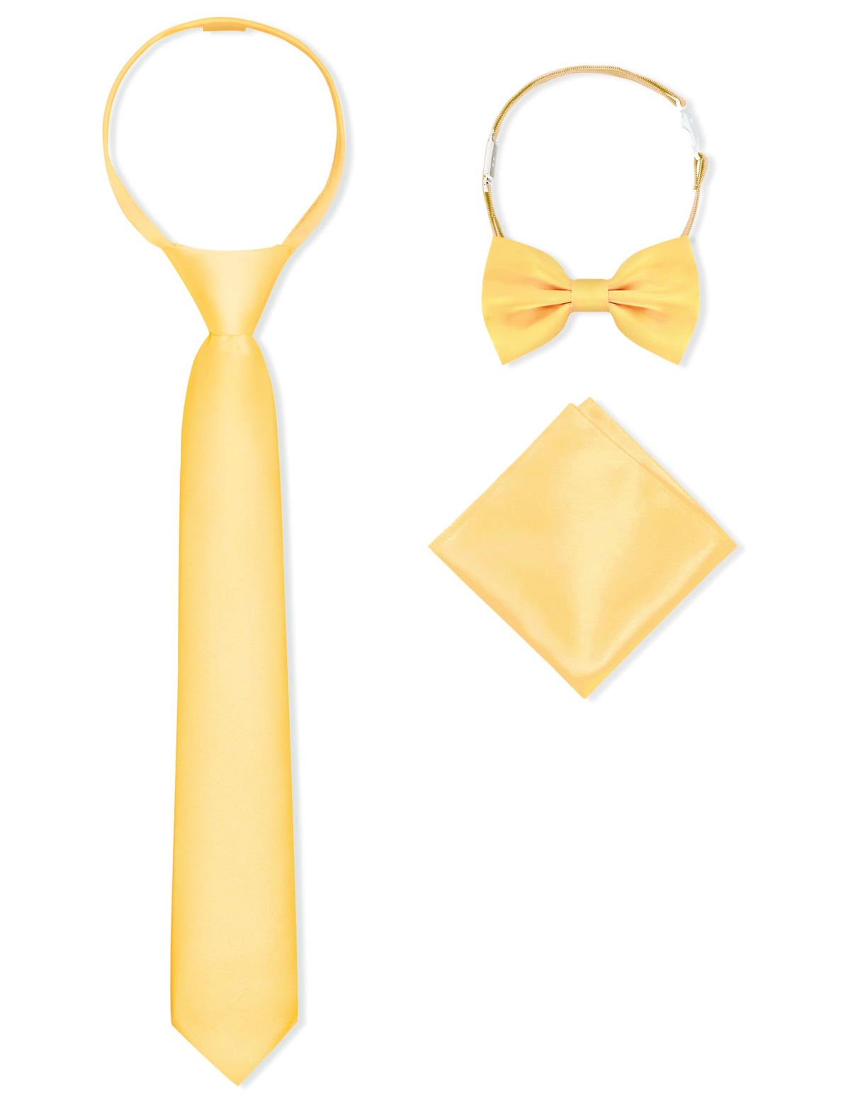 Boys Pre-tied Zipper Tie Elastic Strap Bowtie and Pocket Square 3-piece For Age 1-16 Years With Gift Box
