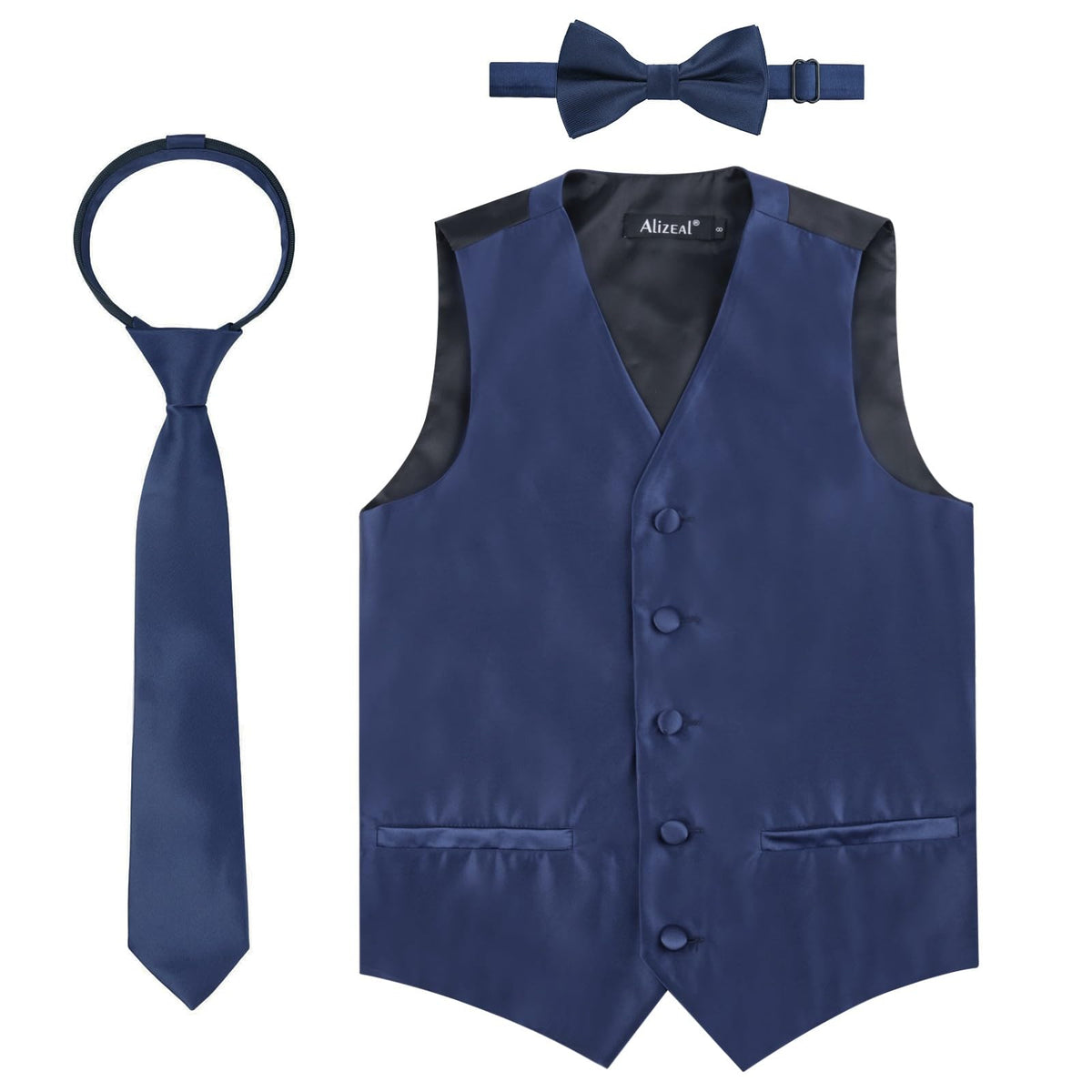 Alizeal Boys 3pcs Solid Bow Tie Necktie Suit Vest Set