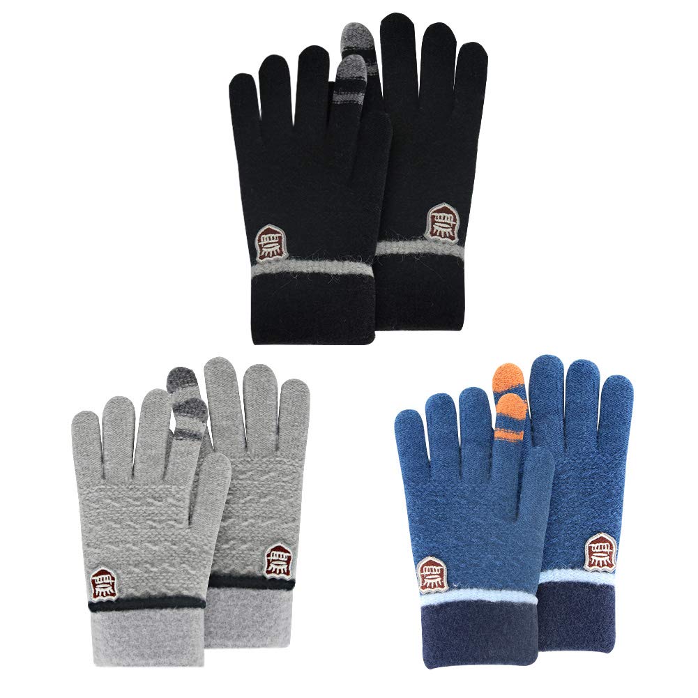 Kids Winter Gloves for Boys Girls, 3 Pairs Children Warm Wool Lined Gloves Toddler Thermal Knitted Mittens