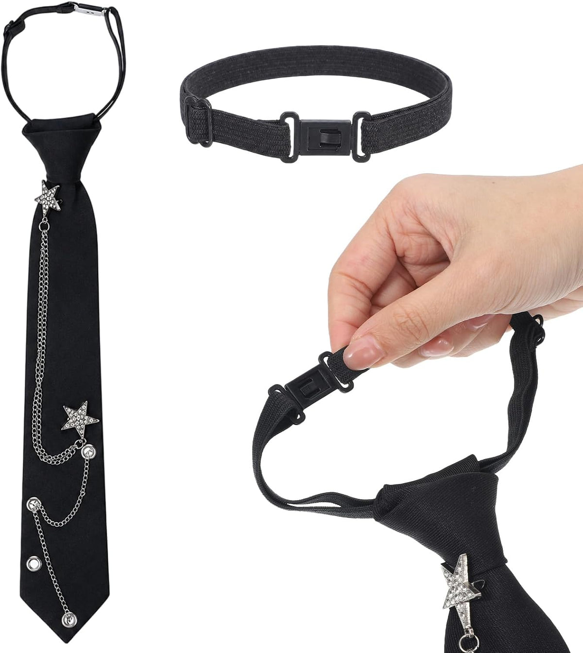 10 Pcs Bow Ties Elastic Straps with Clips, Adjustable Bow Tie Holder Elastic Band