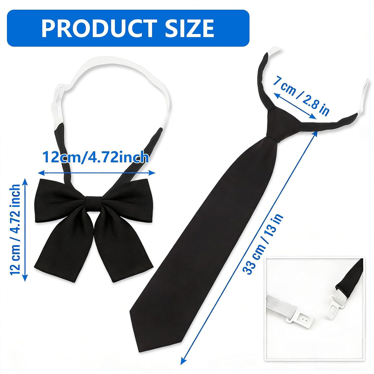 Chedin 2 Pcs Pre-Tied Adjustable Neckties for Women Men,Black Tie for Boys Girls,Formal Uniform Wedding Cosplay Neck Tie,Graduation School Uniforms