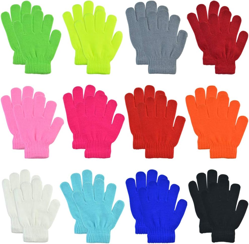 12 Pairs Kids Warm Gloves Winter Gloves Knit Gloves for Boys Girls Children