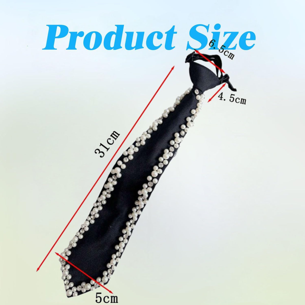 Women Faux Pearl Bow Tie, Black Silk Necktie, Adjustable Pre-tied Neck Tie with Rhinestones, Formal Wear for Women