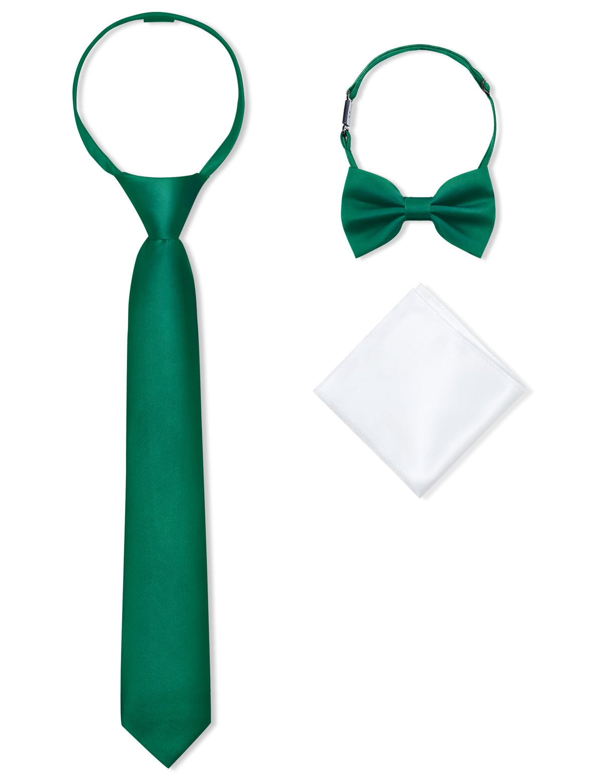 Boys Pre-tied Zipper Tie Elastic Strap Bowtie and Pocket Square 3-piece For Age 1-16 Years With Gift Box