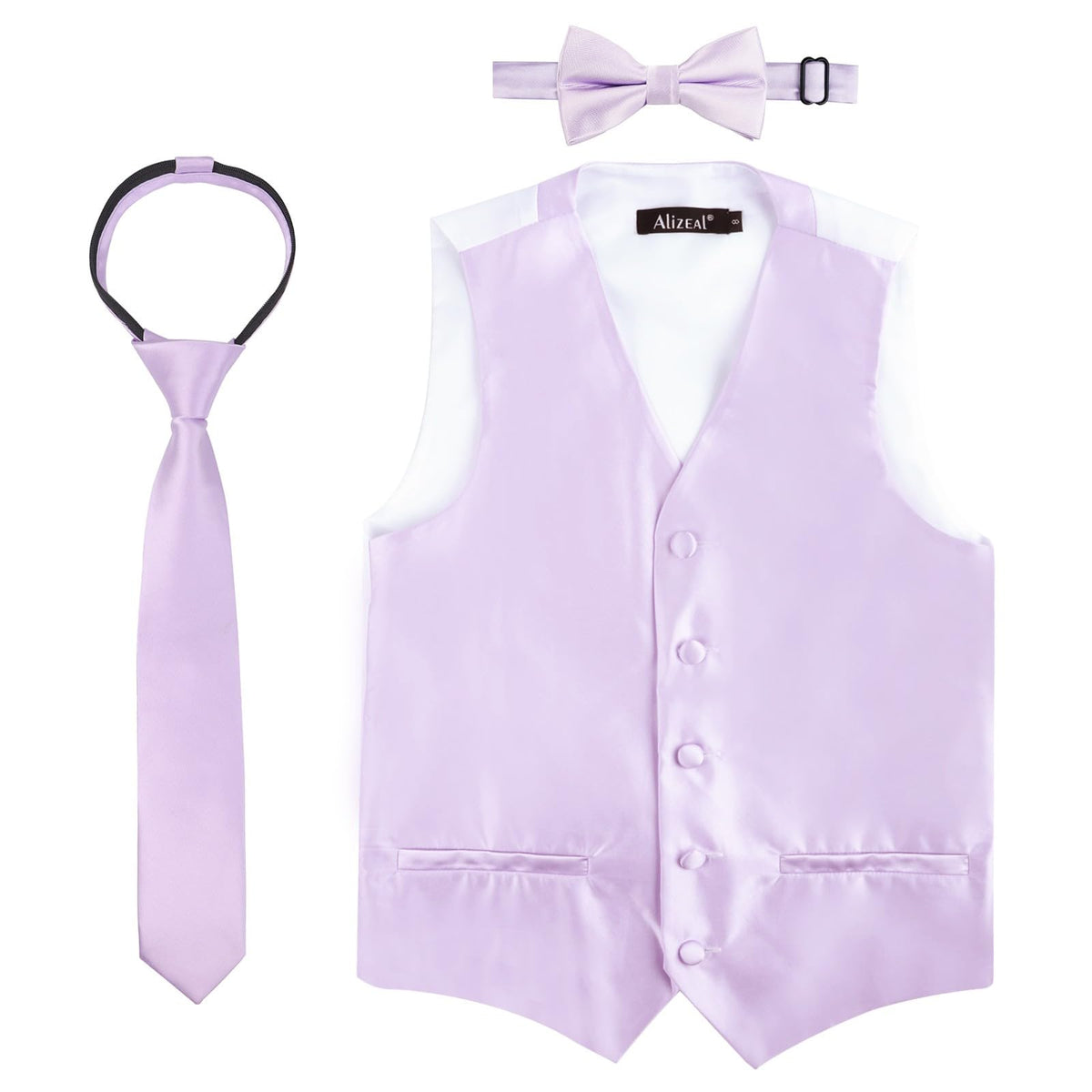 Alizeal Boys 3pcs Solid Bow Tie Necktie Suit Vest Set