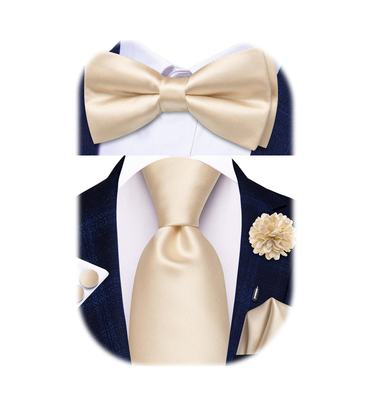 5Pcs Mens Solid Tie Satin Bowtie Lapel Pin Handkerchief Cufflink