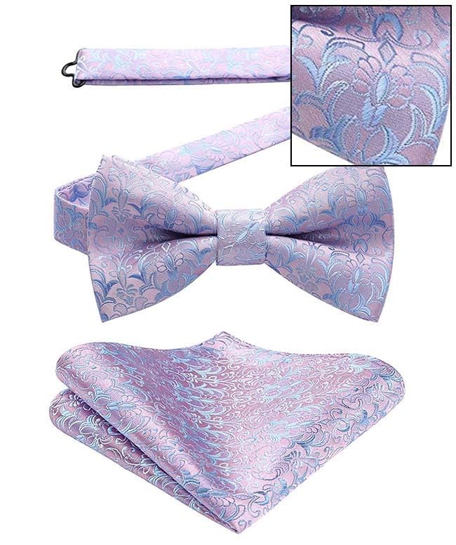 HISDERN Bow Ties for Men Paisley Floral Pre-tied Bowtie Pocket Square Set Men's Formal Bow Ties Wedding Party