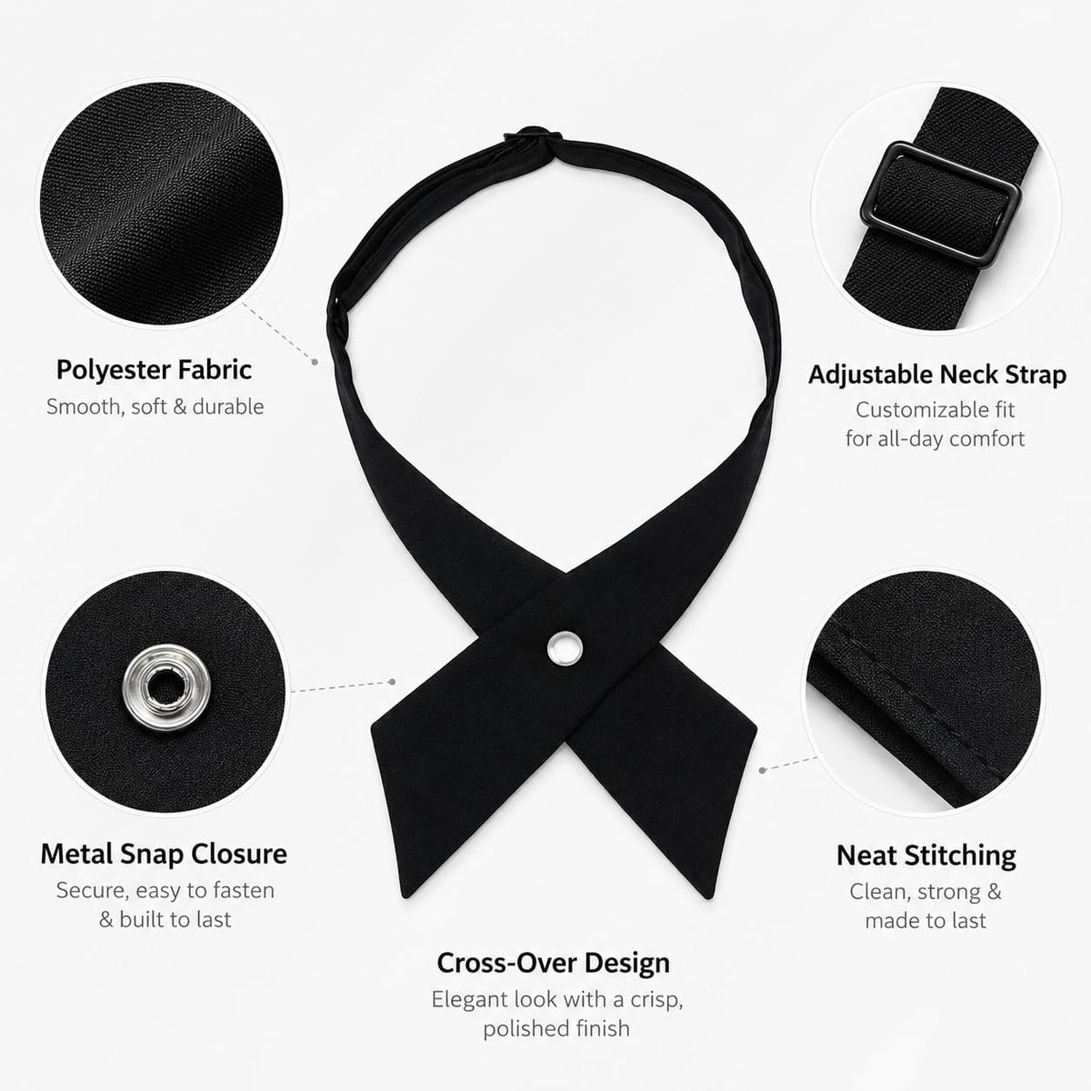 Eohak Women Bow Tie School Uniform Adjustable Solid Color Pre Tied Bowtie