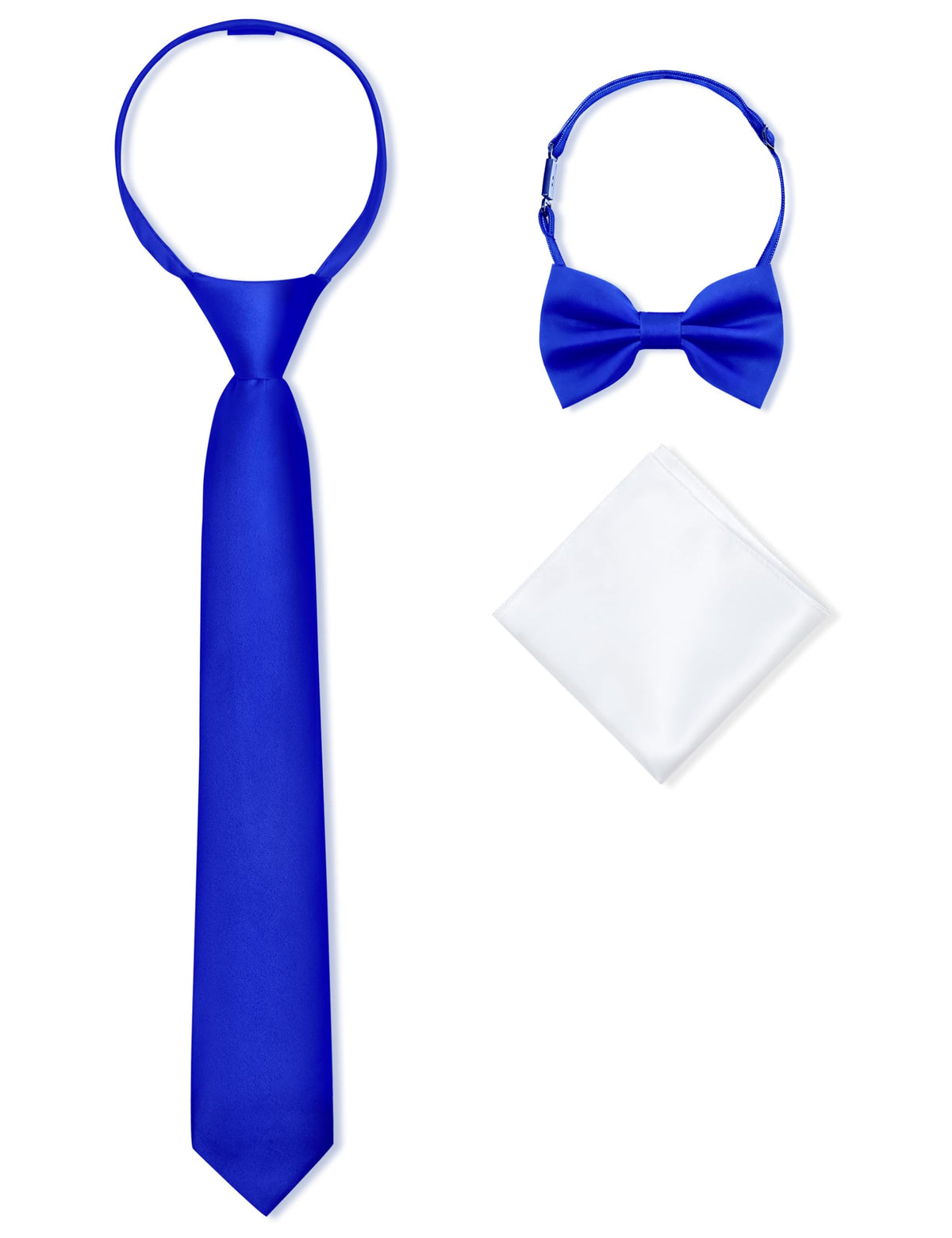 Boys Pre-tied Zipper Tie Elastic Strap Bowtie and Pocket Square 3-piece For Age 1-16 Years With Gift Box