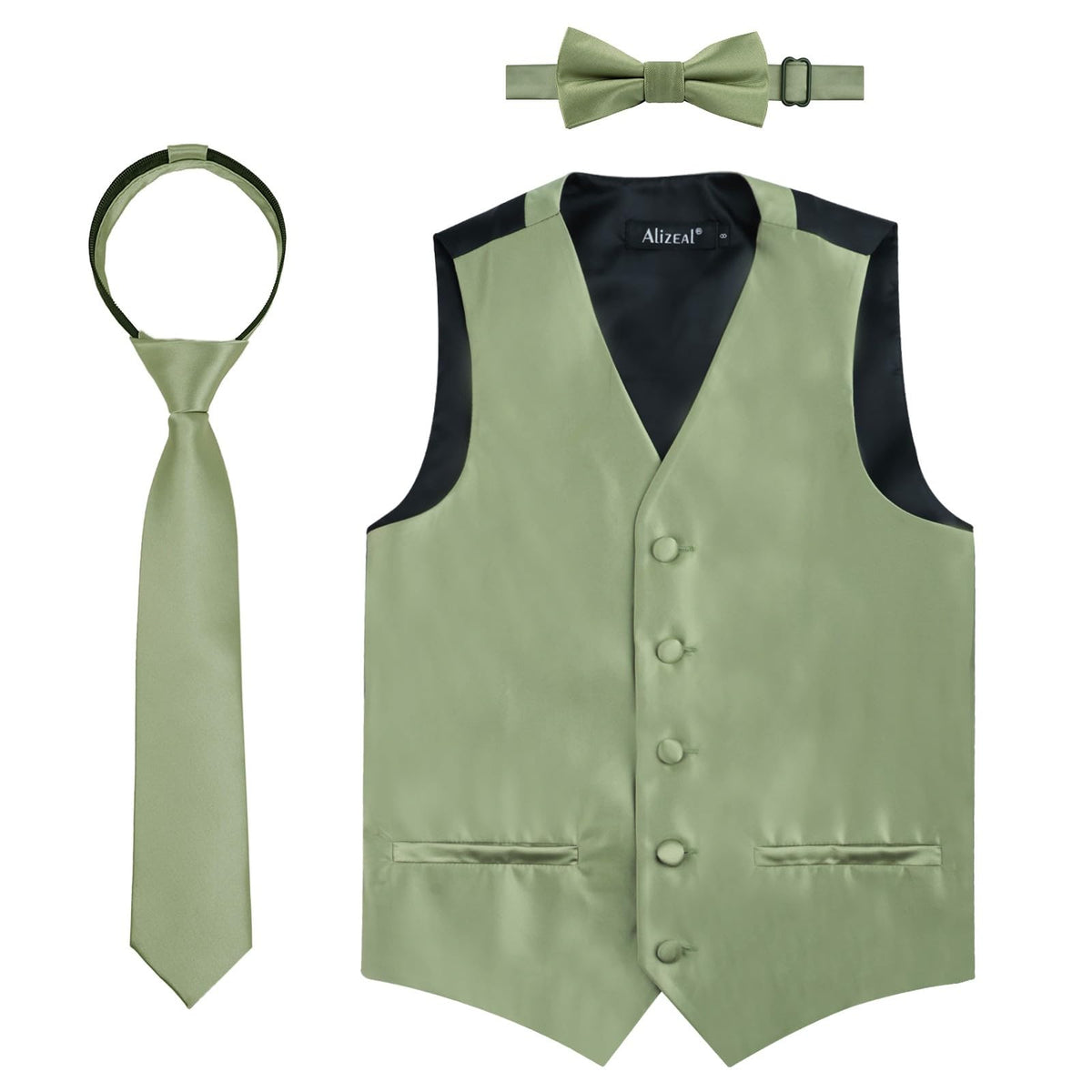 Alizeal Boys 3pcs Solid Bow Tie Necktie Suit Vest Set