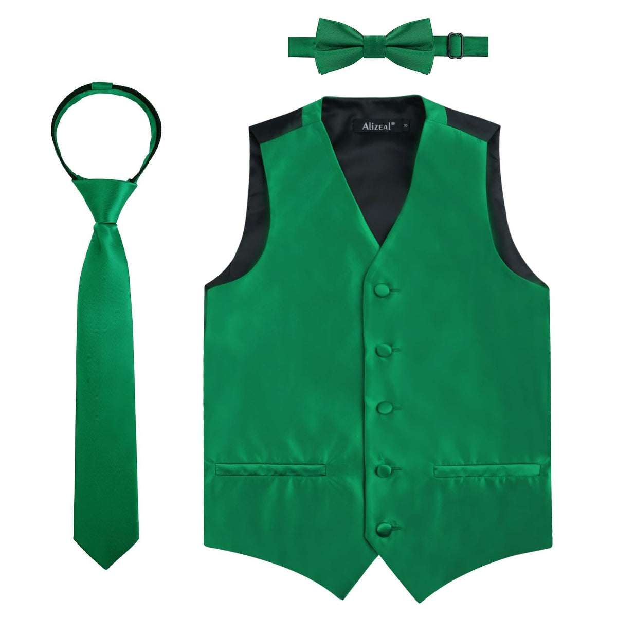 Alizeal Boys 3pcs Solid Bow Tie Necktie Suit Vest Set