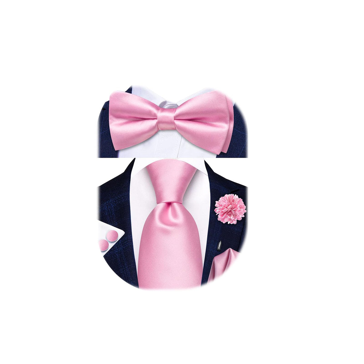 5Pcs Mens Solid Tie Satin Bowtie Lapel Pin Handkerchief Cufflink
