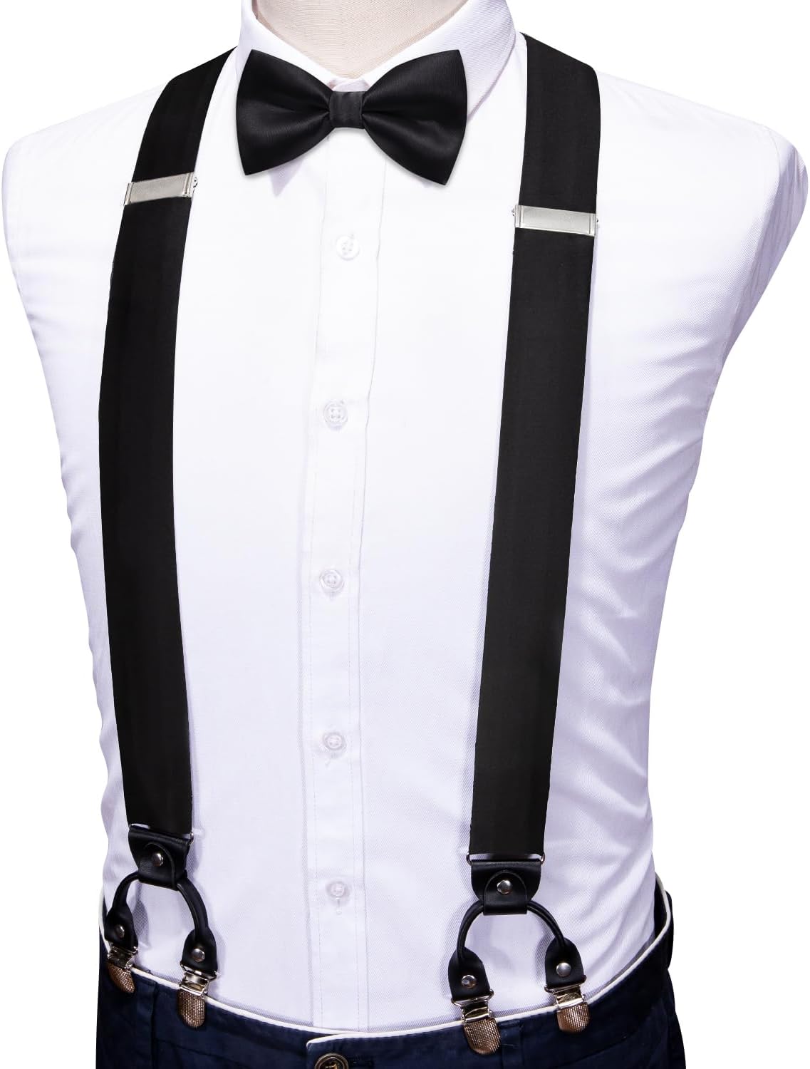 YOHOWA Suspenders for Men Tie Bowtie Set Adjustable Brace Handkerchief Cufflinks Strong Clip Elastic Band Wedding Party