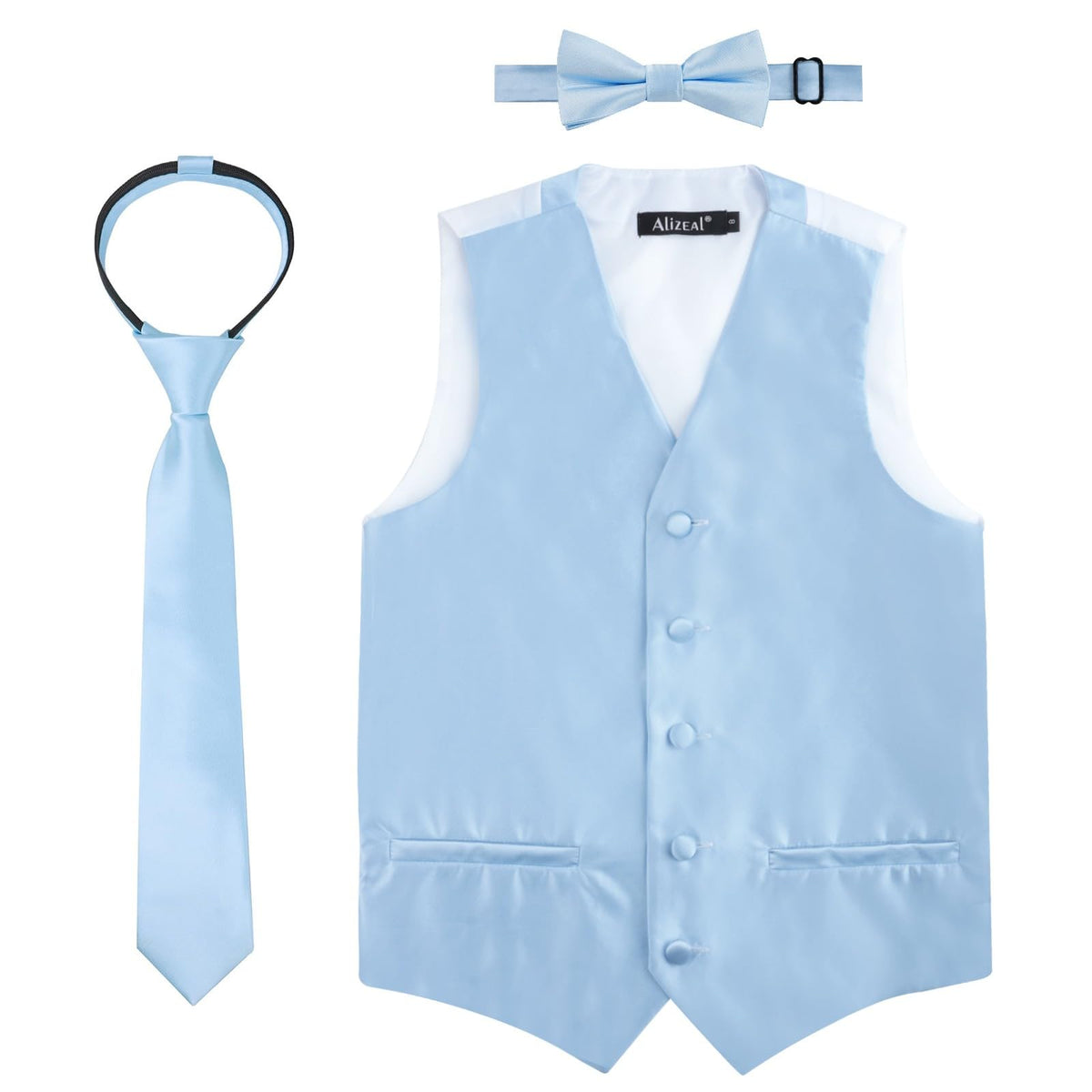 Alizeal Boys 3pcs Solid Bow Tie Necktie Suit Vest Set