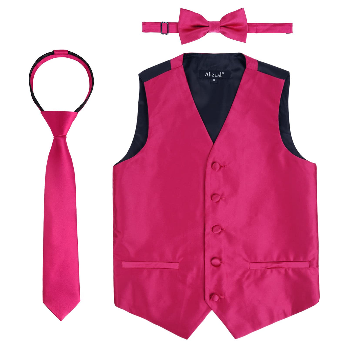 Alizeal Boys 3pcs Solid Bow Tie Necktie Suit Vest Set